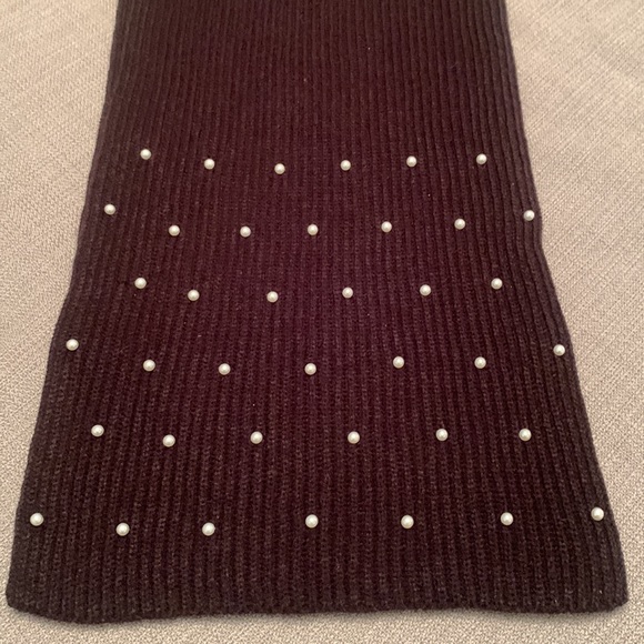 NWT J. CREW Knit Scarf Madewell Black with Faux Pearl Accents 78x11 - Picture 4 of 7